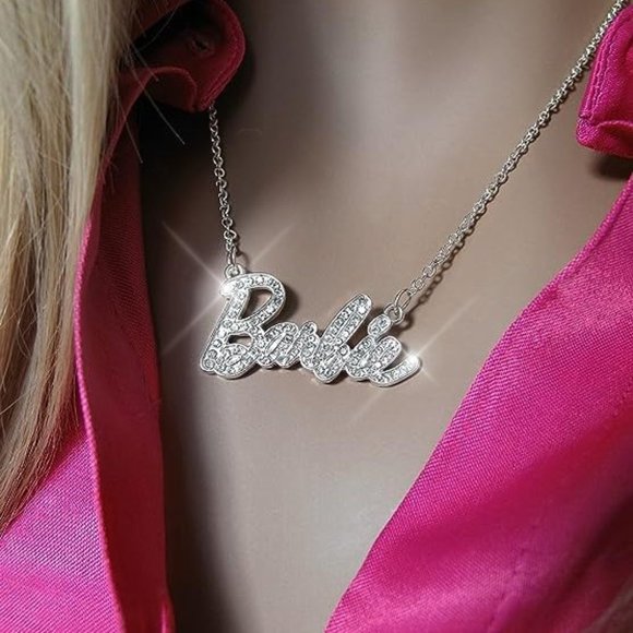 NEW Sparkling Bling Swarovski Crystal Rhinestone Barbie Logo Necklace +G… - Picture 3 of 15